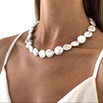 freshwater baroque pearl gold-plated necklace with unique pearl shapes, buy our minimalist gold-plated pearl necklace in Bali